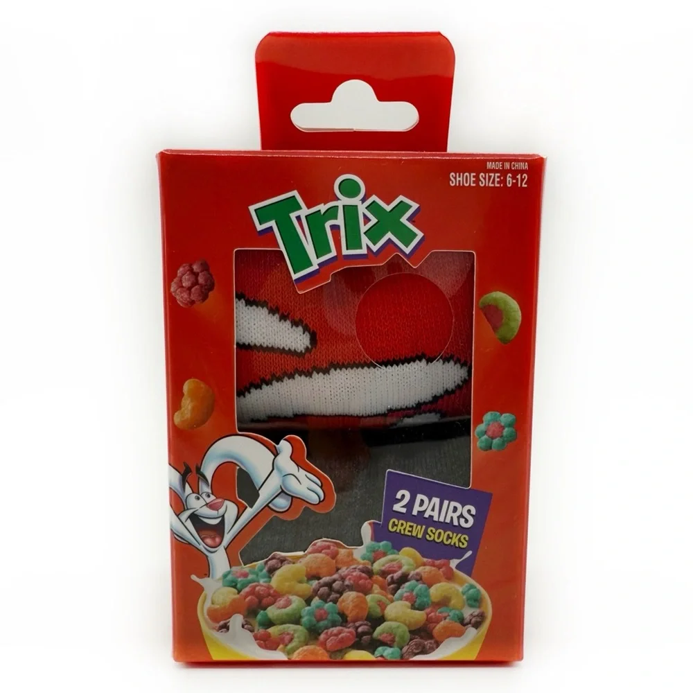 Trix Cereal Crew Socks Mens Rabbit Fruit Colorful Novelty Gift Set Red Gray